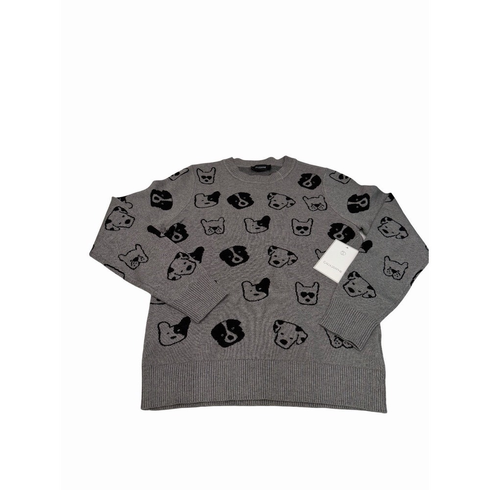 Anthropologie Calligraphie Novelty women's Sweater Dogs Print Grey Size M NWT - Picture 2 of 8